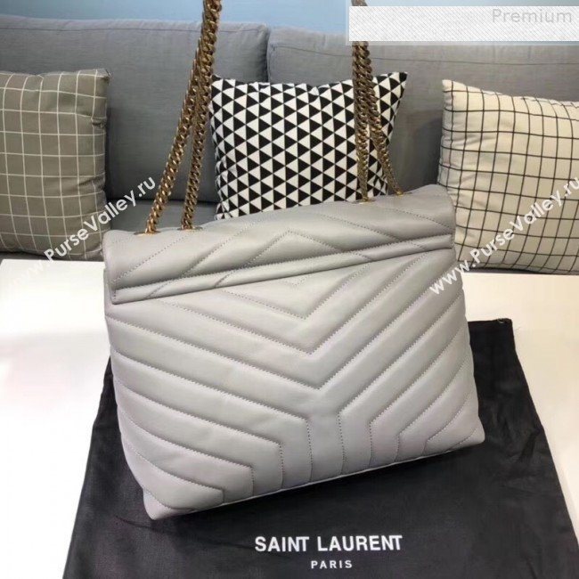 Saint Laurent Loulou Large Shoulder Bag in "Y" Calfskin 459749 Light Grey (B-9080530)