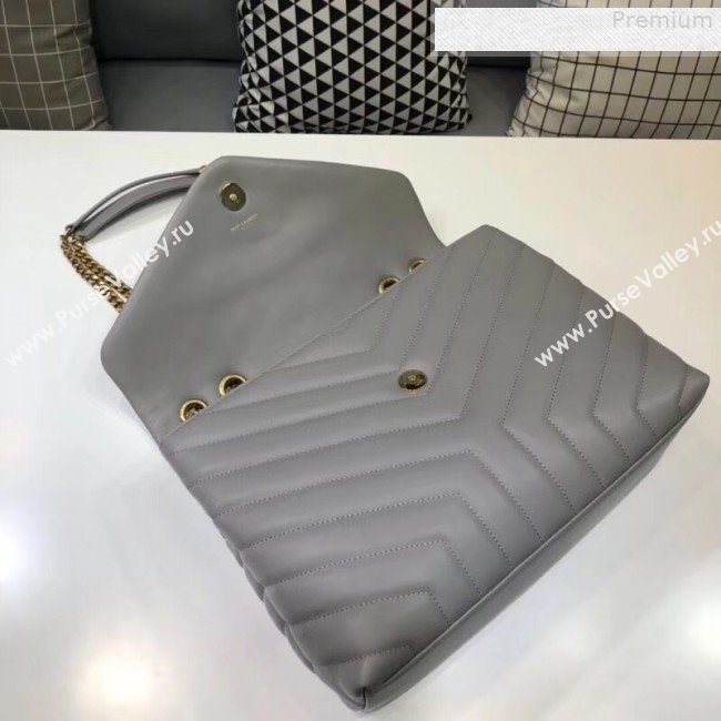 Saint Laurent Loulou Large Shoulder Bag in "Y" Calfskin 459749 Light Grey (B-9080530)