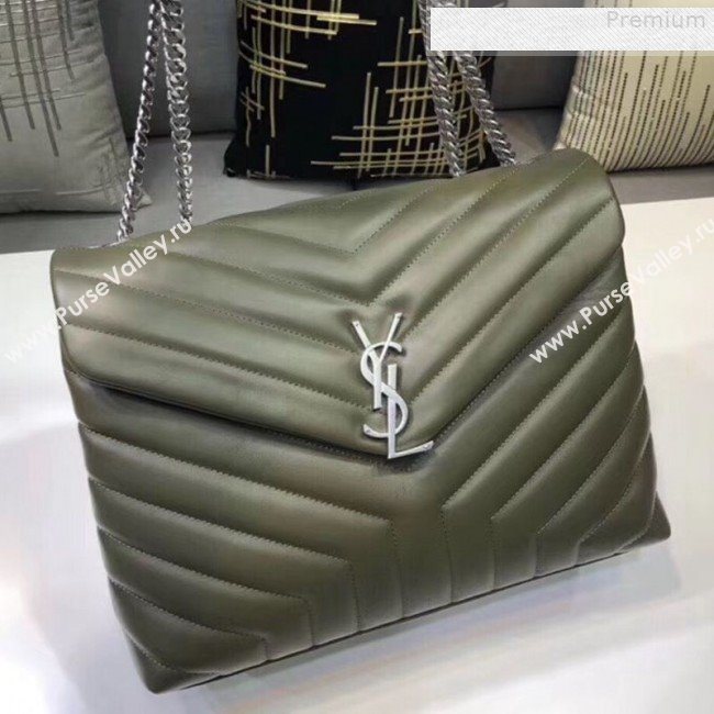 Saint Laurent Loulou Large Shoulder Bag in "Y" Calfskin 459749 Light Green (B-9080531)