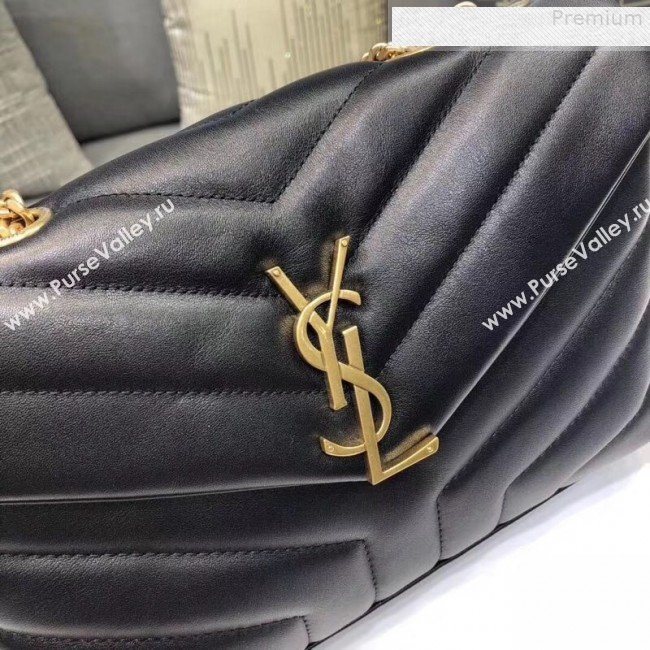 Saint Laurent Loulou Medium Shoulder Bag in "Y" Calfskin 464676 Black/Gold (B-9080521)