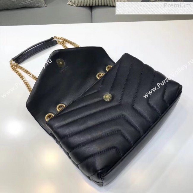 Saint Laurent Loulou Medium Shoulder Bag in "Y" Calfskin 464676 Black/Gold (B-9080521)