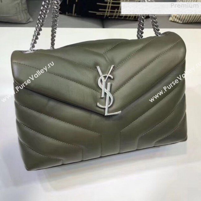 Saint Laurent Loulou Medium Shoulder Bag in "Y" Calfskin 464676 Green (B-9080523)