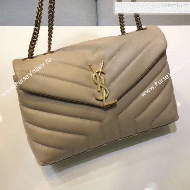 Saint Laurent Loulou Medium Shoulder Bag in "Y" Calfskin 464676 Beige (B-9080520)