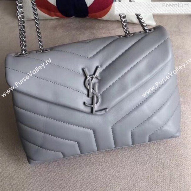 Saint Laurent Loulou Medium Shoulder Bag in "Y" Calfskin 464676 Light Grey (B-9080524)