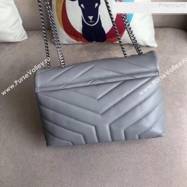 Saint Laurent Loulou Medium Shoulder Bag in "Y" Calfskin 464676 Light Grey (B-9080524)