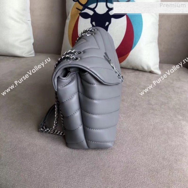Saint Laurent Loulou Medium Shoulder Bag in "Y" Calfskin 464676 Light Grey (B-9080524)