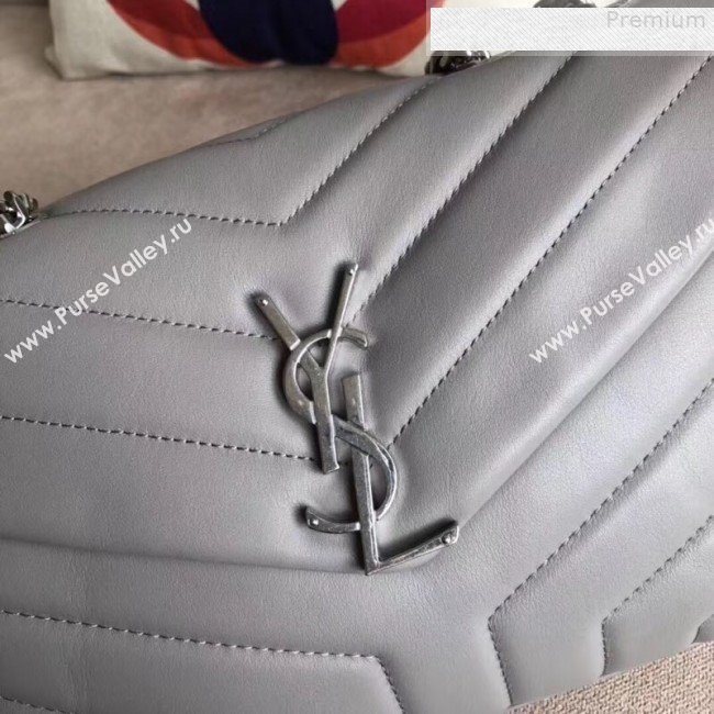 Saint Laurent Loulou Medium Shoulder Bag in "Y" Calfskin 464676 Light Grey (B-9080524)