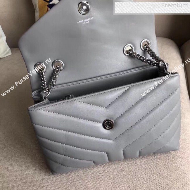 Saint Laurent Loulou Medium Shoulder Bag in "Y" Calfskin 464676 Light Grey (B-9080524)