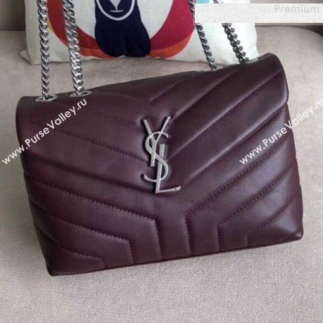 Saint Laurent Loulou Medium Shoulder Bag in "Y" Calfskin 464676 Burgundy (B-9080525)