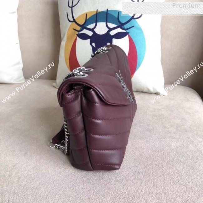 Saint Laurent Loulou Medium Shoulder Bag in "Y" Calfskin 464676 Burgundy (B-9080525)