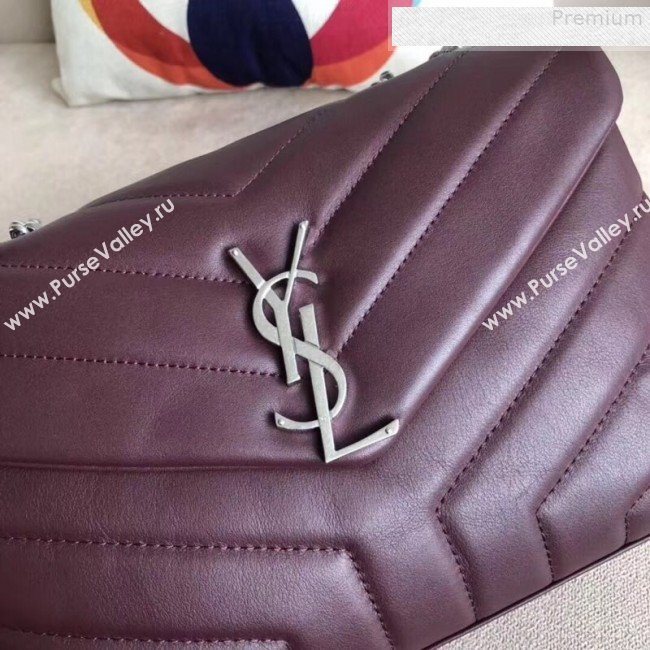 Saint Laurent Loulou Medium Shoulder Bag in "Y" Calfskin 464676 Burgundy (B-9080525)