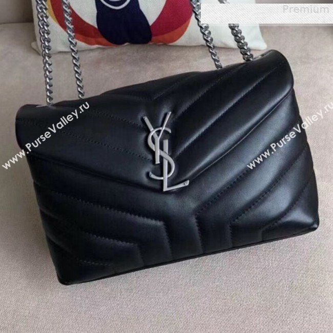 Saint Laurent Loulou Medium Shoulder Bag in "Y" Calfskin 464676 Black/Silver (B-9080522)