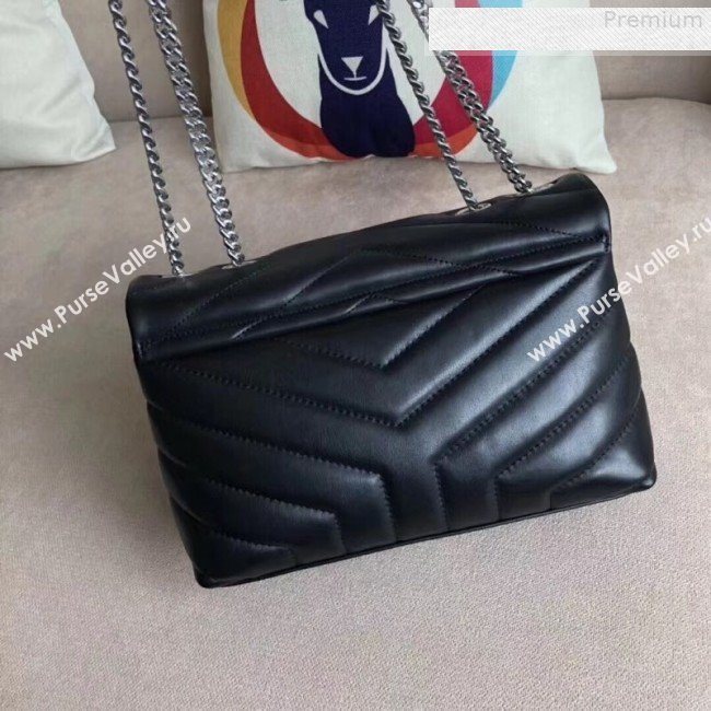 Saint Laurent Loulou Medium Shoulder Bag in "Y" Calfskin 464676 Black/Silver (B-9080522)