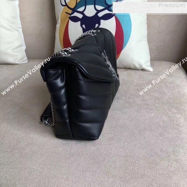 Saint Laurent Loulou Medium Shoulder Bag in "Y" Calfskin 464676 Black/Silver (B-9080522)