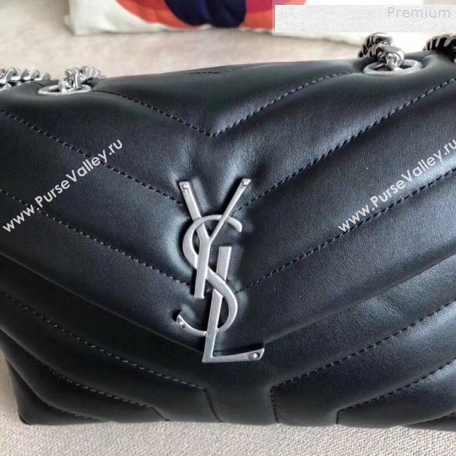 Saint Laurent Loulou Medium Shoulder Bag in "Y" Calfskin 464676 Black/Silver (B-9080522)