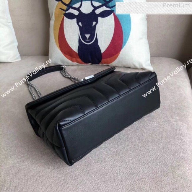 Saint Laurent Loulou Medium Shoulder Bag in "Y" Calfskin 464676 Black/Silver (B-9080522)