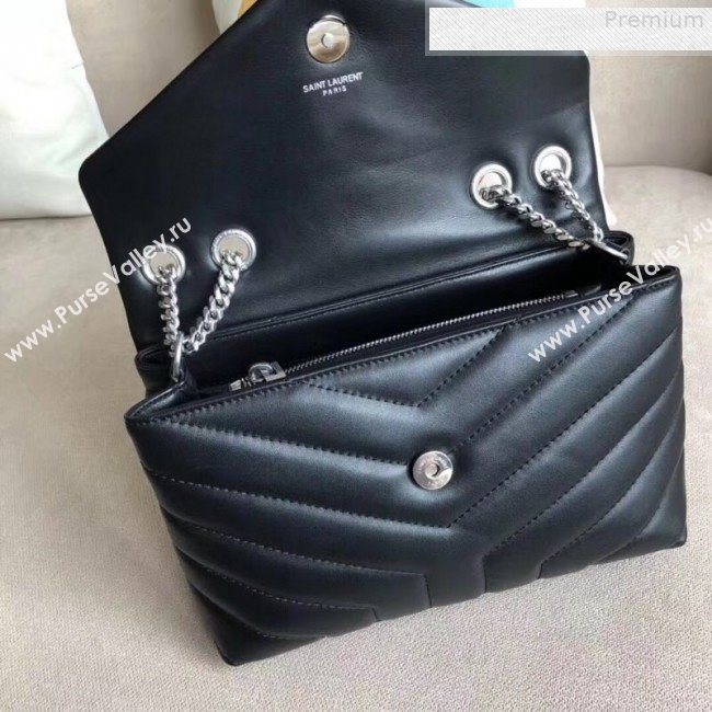 Saint Laurent Loulou Medium Shoulder Bag in "Y" Calfskin 464676 Black/Silver (B-9080522)