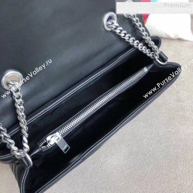 Saint Laurent Loulou Medium Shoulder Bag in "Y" Calfskin 464676 Black/Silver (B-9080522)