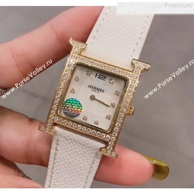 Hermes Heure H Double Jeu Quartz Movement Crystal Watch 26mm White/Gold 2019 (KN-9080684)