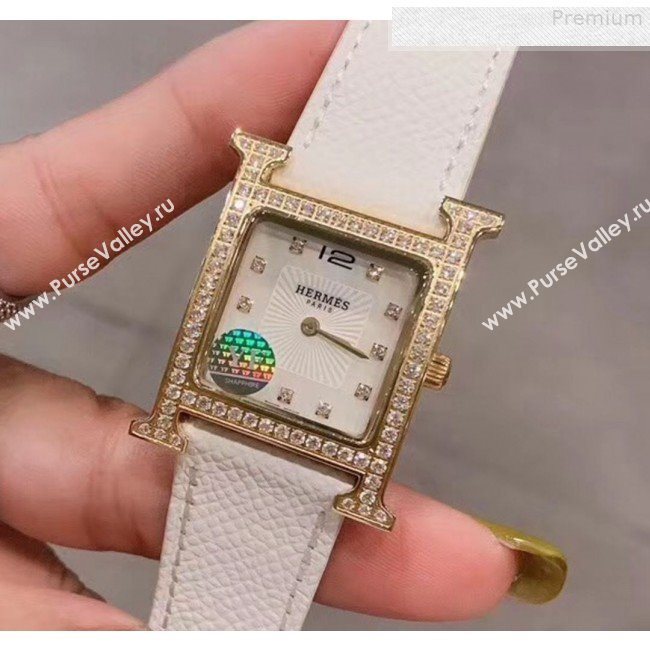 Hermes Heure H Double Jeu Quartz Movement Crystal Watch 26mm White/Gold 2019 (KN-9080684)