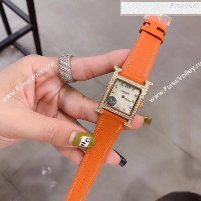 Hermes Heure H Double Jeu Quartz Movement Crystal Watch 26mm Orange/Gold 2019 (KN-9080685)