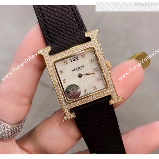 Hermes Heure H Double Jeu Quartz Movement Crystal Watch 26mm Black/Gold 2019 (KN-9080686)
