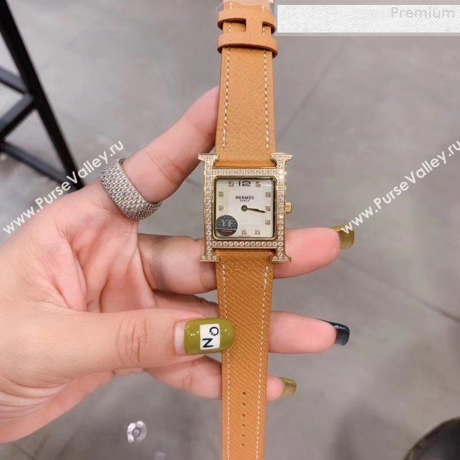 Hermes Heure H Double Jeu Quartz Movement Crystal Watch 26mm Brown/Gold 2019 (KN-9080687)