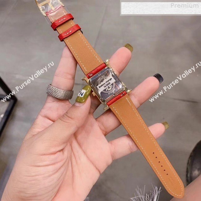 Hermes Heure H Double Jeu Quartz Movement Crystal Watch 26mm Red/Gold 2019 (KN-9080688)