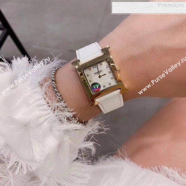 Hermes Heure H Double Jeu Quartz Movement Watch Medium 26mm White/Gold 2019 (KN-9080681)