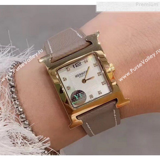 Hermes Heure H Double Jeu Quartz Movement Watch Medium 26mm Grey/Gold 2019 (KN-9080682)