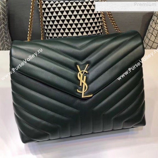 Saint Laurent Loulou Large Shoulder Bag in "Y" Calfskin 459749 Dark Green (B-9080527)