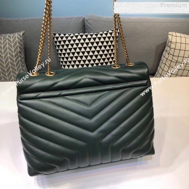 Saint Laurent Loulou Large Shoulder Bag in "Y" Calfskin 459749 Dark Green (B-9080527)