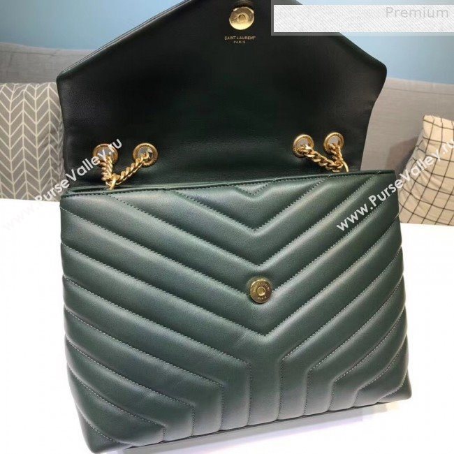 Saint Laurent Loulou Large Shoulder Bag in "Y" Calfskin 459749 Dark Green (B-9080527)