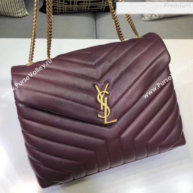 Saint Laurent Loulou Large Shoulder Bag in "Y" Calfskin 459749 Burgundy (B-9080528)