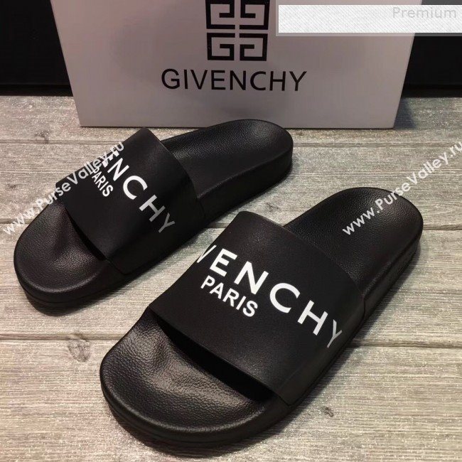 Givenchy Logo Flat Slide Sandals Black 01 2018 (For Women and Men) (JQB-9080637)