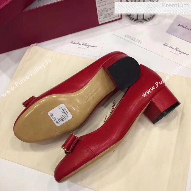 Salvatore Ferragamo Varina Calfskin Stud Bow Low-Heel 4cm Pump Red 2018 (Y30-9080716)