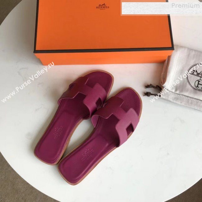 Hermes Epsom Leather Oran H Flat Slipper Sandals Violet (MD-9080605)