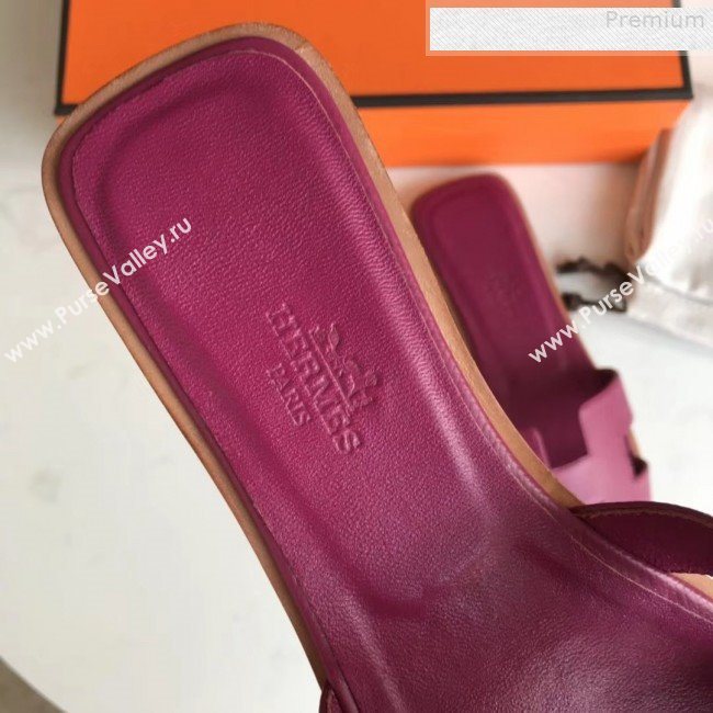 Hermes Epsom Leather Oran H Flat Slipper Sandals Violet (MD-9080605)