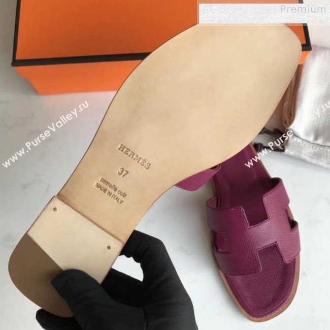 Hermes Epsom Leather Oran H Flat Slipper Sandals Violet (MD-9080605)