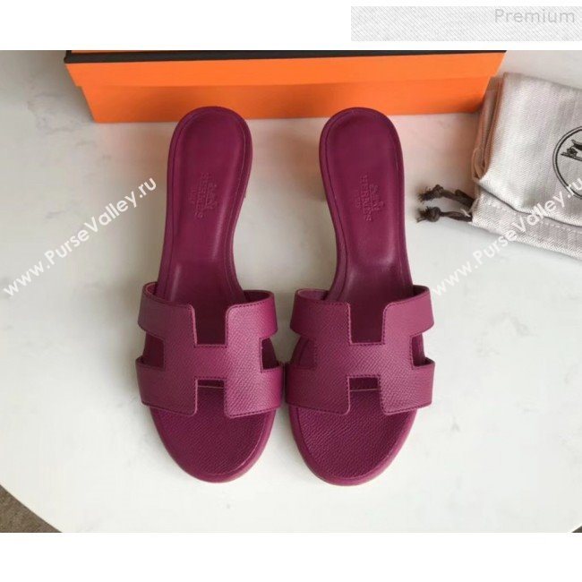 Hermes Epsom Leather Oasis Slipper Sandals With 5cm Heel Violet (MD-9080606)