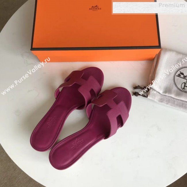 Hermes Epsom Leather Oasis Slipper Sandals With 5cm Heel Violet (MD-9080606)