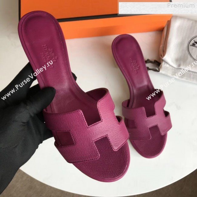 Hermes Epsom Leather Oasis Slipper Sandals With 5cm Heel Violet (MD-9080606)