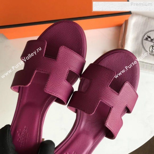 Hermes Epsom Leather Oasis Slipper Sandals With 5cm Heel Violet (MD-9080606)