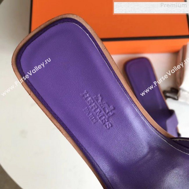 Hermes Epsom Leather Oran H Flat Slipper Sandals Purple (MD-9080607)