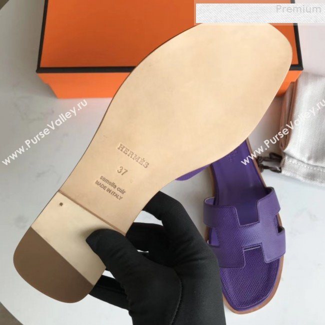 Hermes Epsom Leather Oran H Flat Slipper Sandals Purple (MD-9080607)