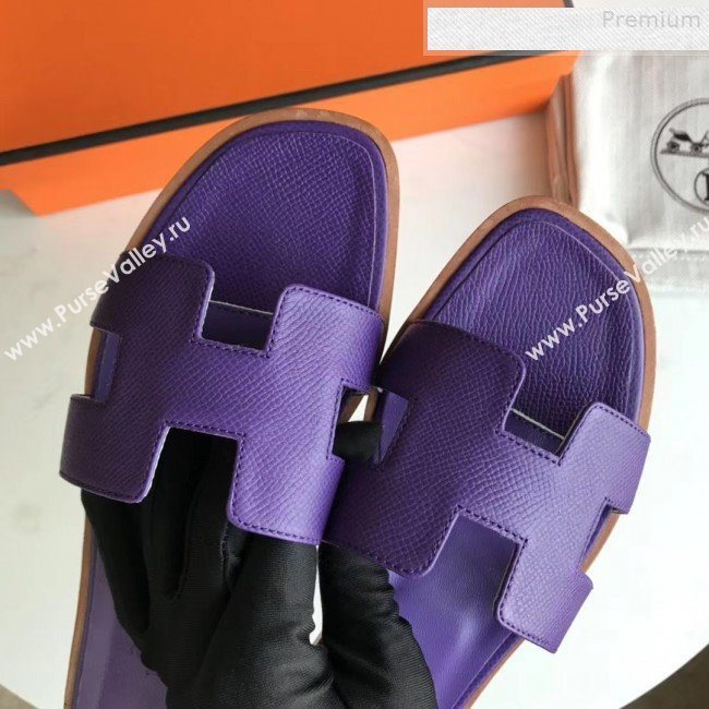Hermes Epsom Leather Oran H Flat Slipper Sandals Purple (MD-9080607)