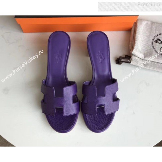 Hermes Epsom Leather Oasis Slipper Sandals With 5cm Heel Purple (MD-9080608)