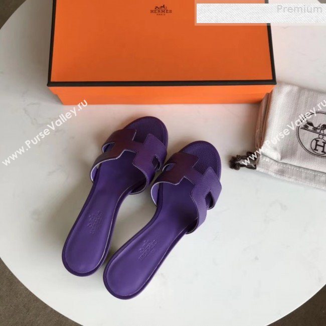 Hermes Epsom Leather Oasis Slipper Sandals With 5cm Heel Purple (MD-9080608)