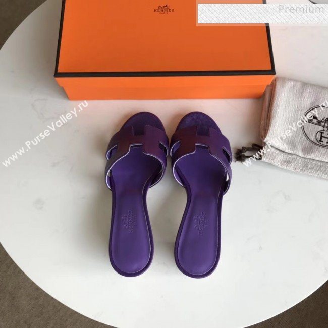 Hermes Epsom Leather Oasis Slipper Sandals With 5cm Heel Purple (MD-9080608)