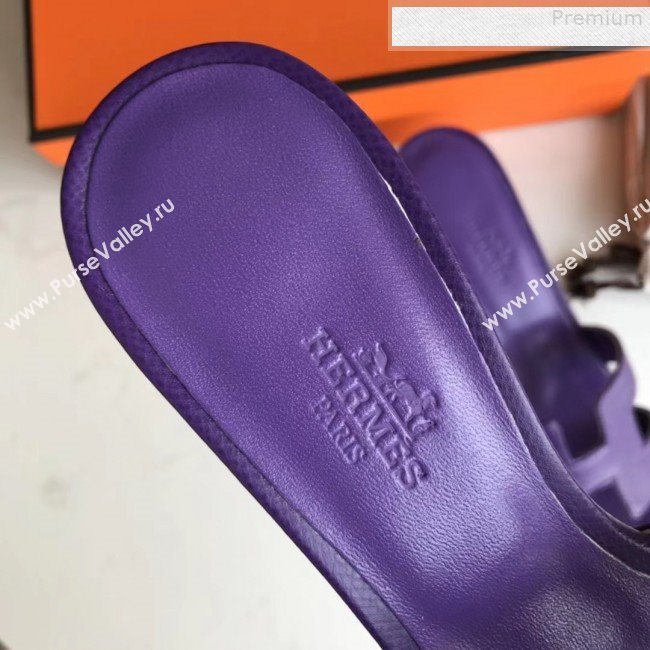 Hermes Epsom Leather Oasis Slipper Sandals With 5cm Heel Purple (MD-9080608)